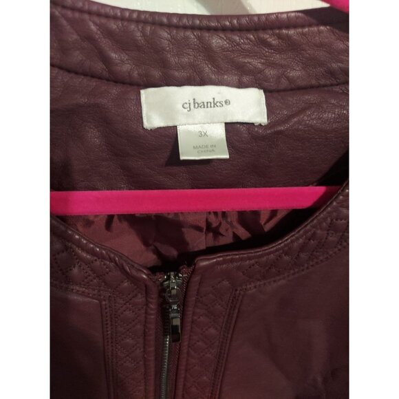 Christopher & Banks Women’s Faux Leather Full Zip Jacket Size 3X Wine Burgundy - Picture 6 of 14